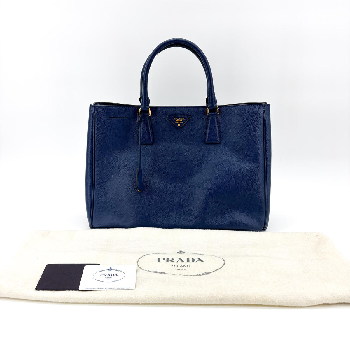 Prada Lux Open Saffiano Leather Blue Leather Tote Bag Bag (Pre-Owned)