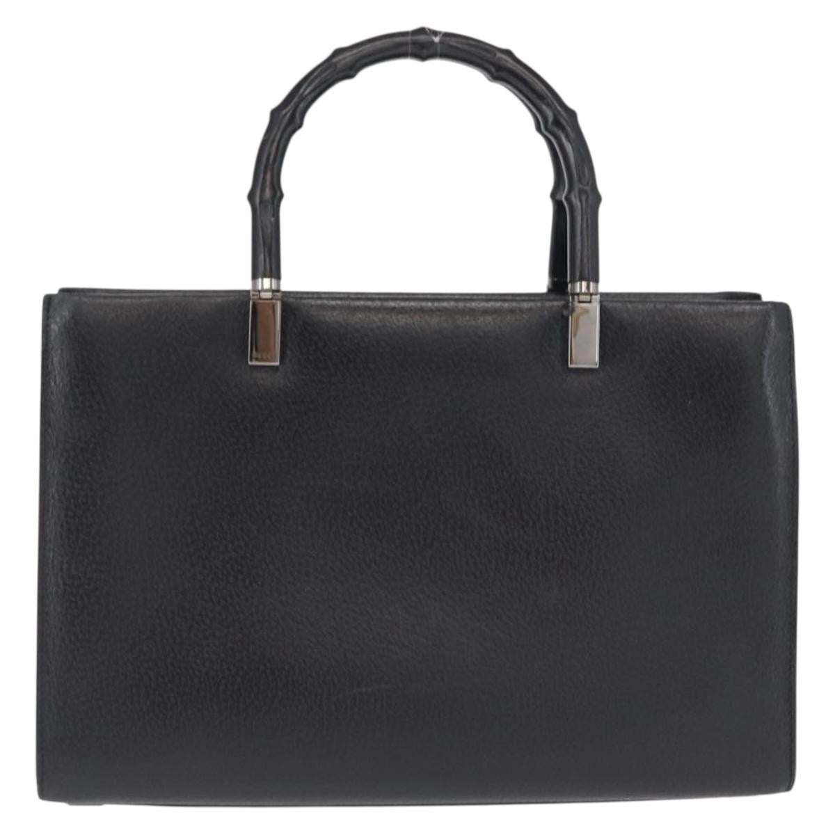 Gucci Vintage Bamboo Handle Leather Black Leather Handbag (Pre-Owned)