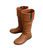 Gucci Kids Brown Leather Boots With Web Detail