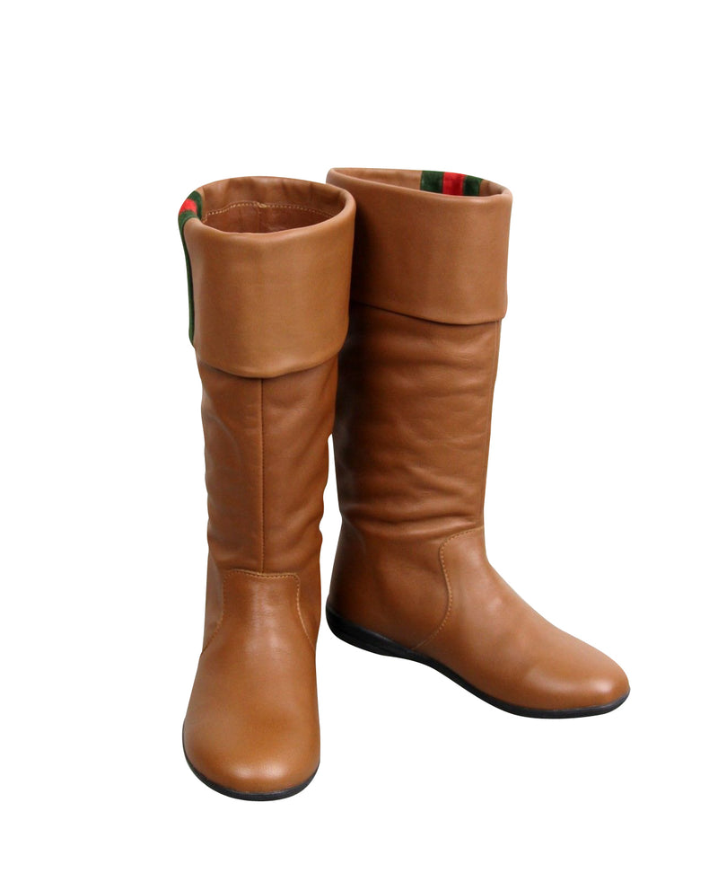 Gucci Kids Brown Leather Boots With Web Detail