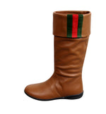 Gucci Kids Brown Leather Boots With Web Detail