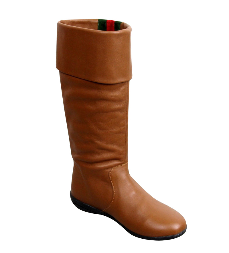 Gucci Kids Brown Leather Boots With Web Detail