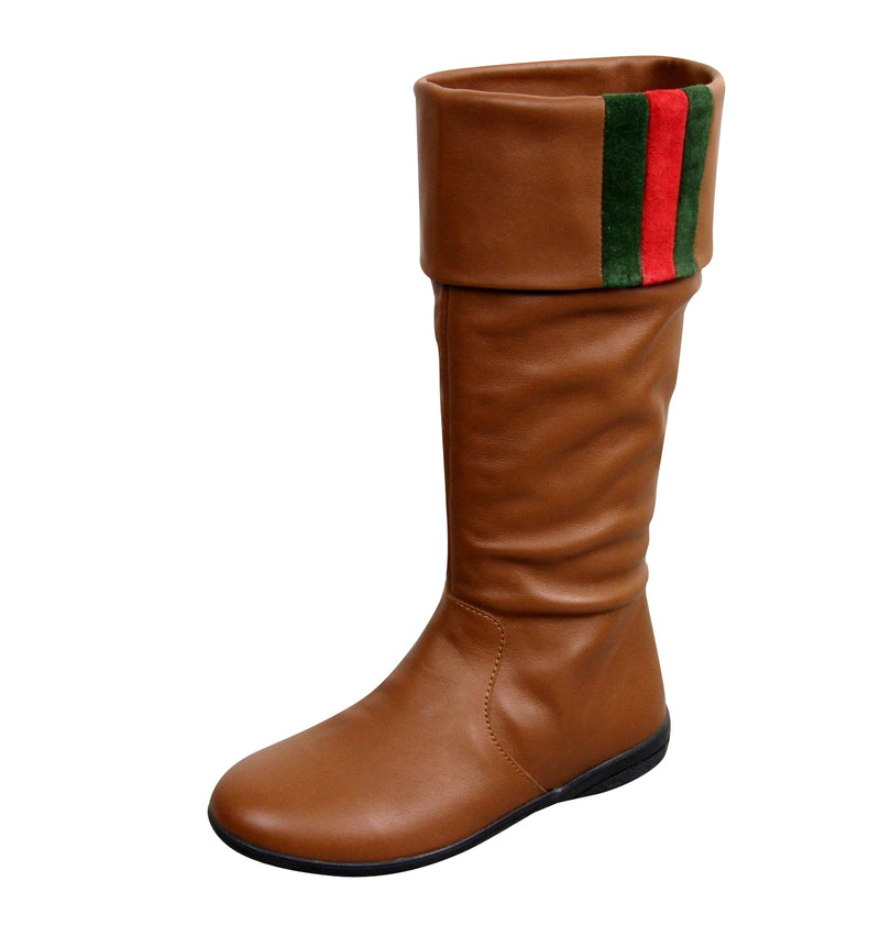 Gucci Kids Brown Leather Boots With Web Detail