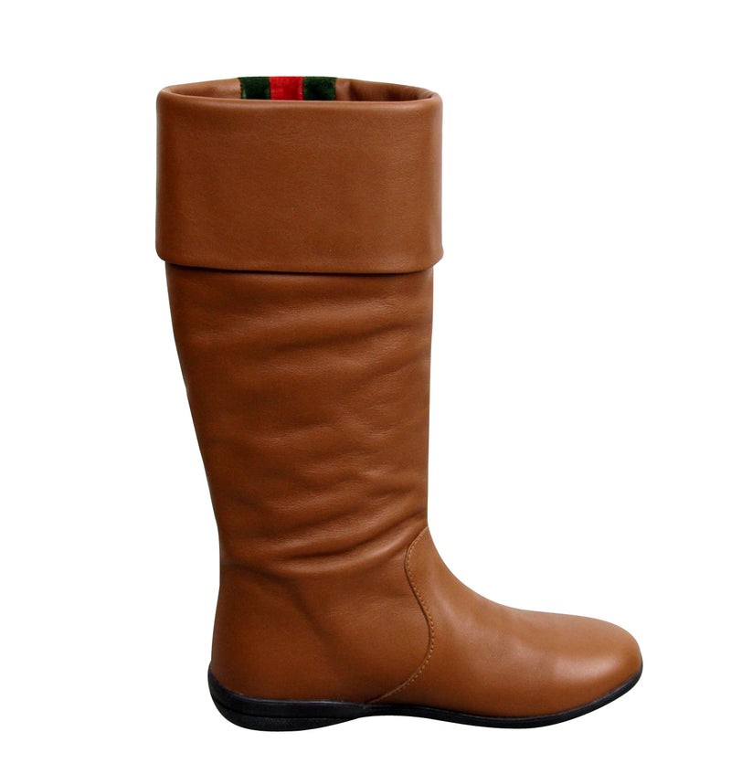 Gucci Kids Brown Leather Boots With Web Detail