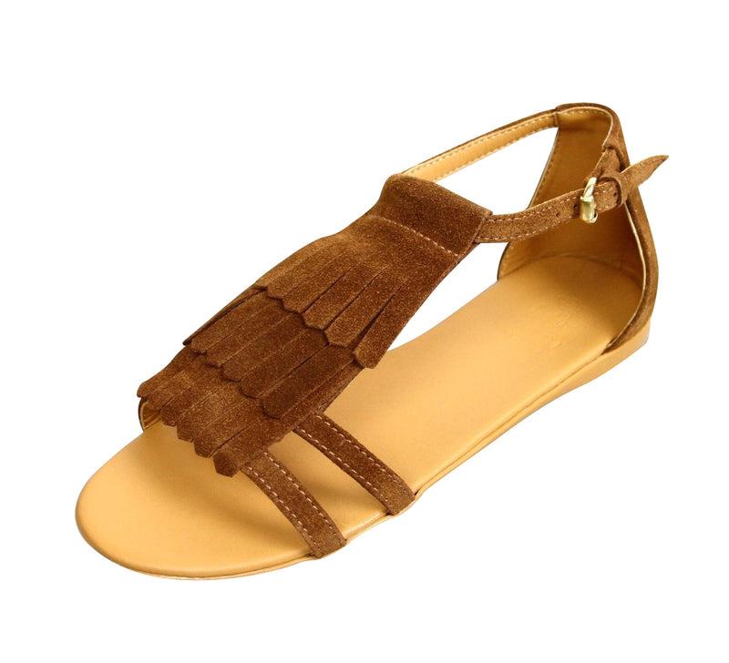 Gucci Kids Brown Suede Sandal With Fringe Detail