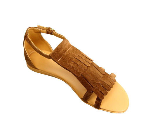 Gucci Kids Brown Suede Sandal With Fringe Detail