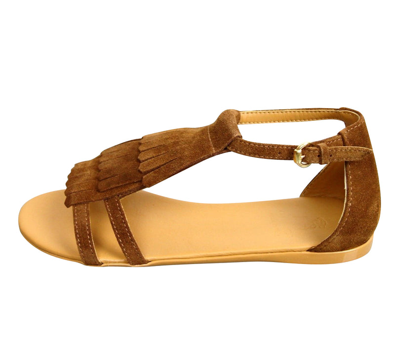 Gucci Kids Brown Suede Sandal With Fringe Detail