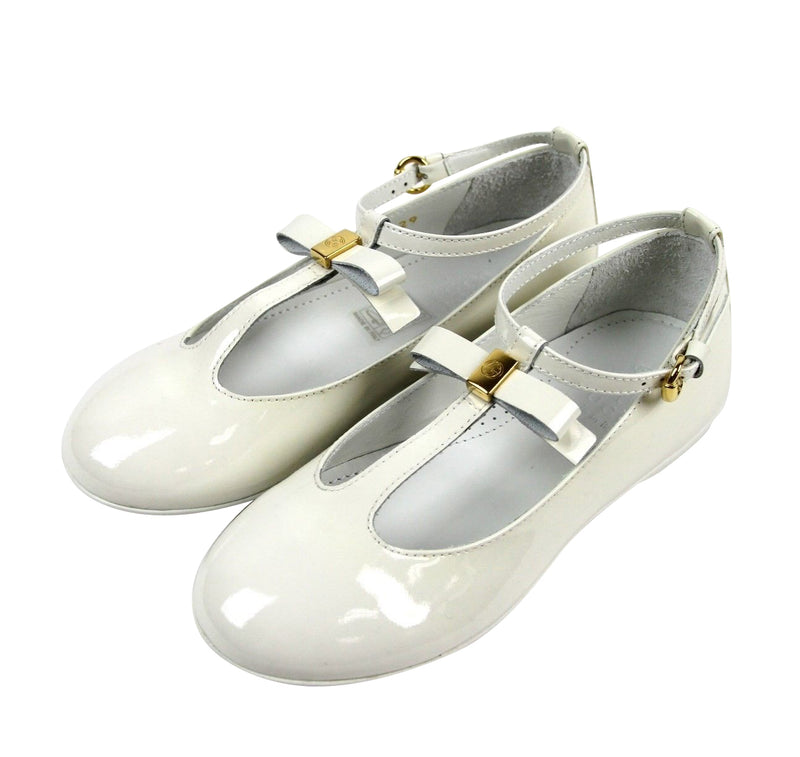 Gucci Kids White Patent Leather Ballet Flat With Bow 285312 285313