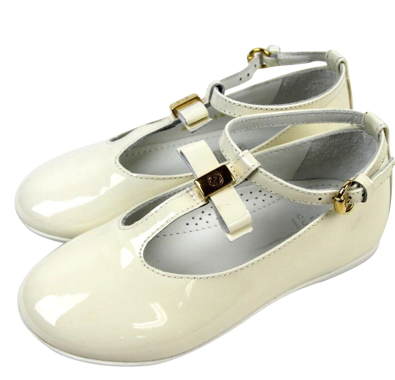 Gucci Kids White Patent Leather Ballet Flat With Bow 285312 285313