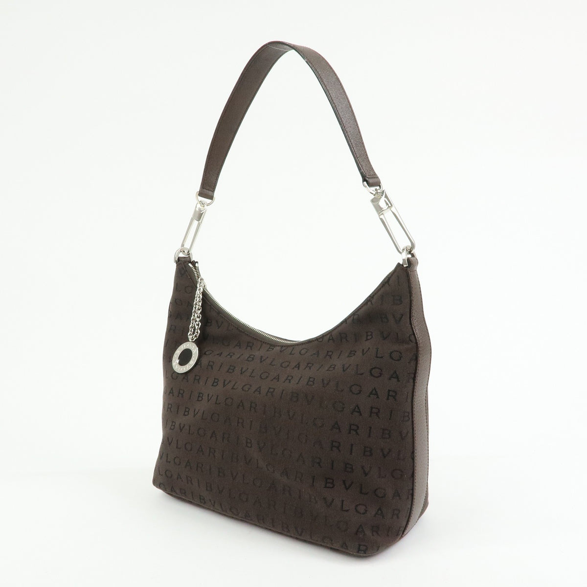 Bvlgari Logomania Suede Brown Canvas Handbag (Pre-Owned)