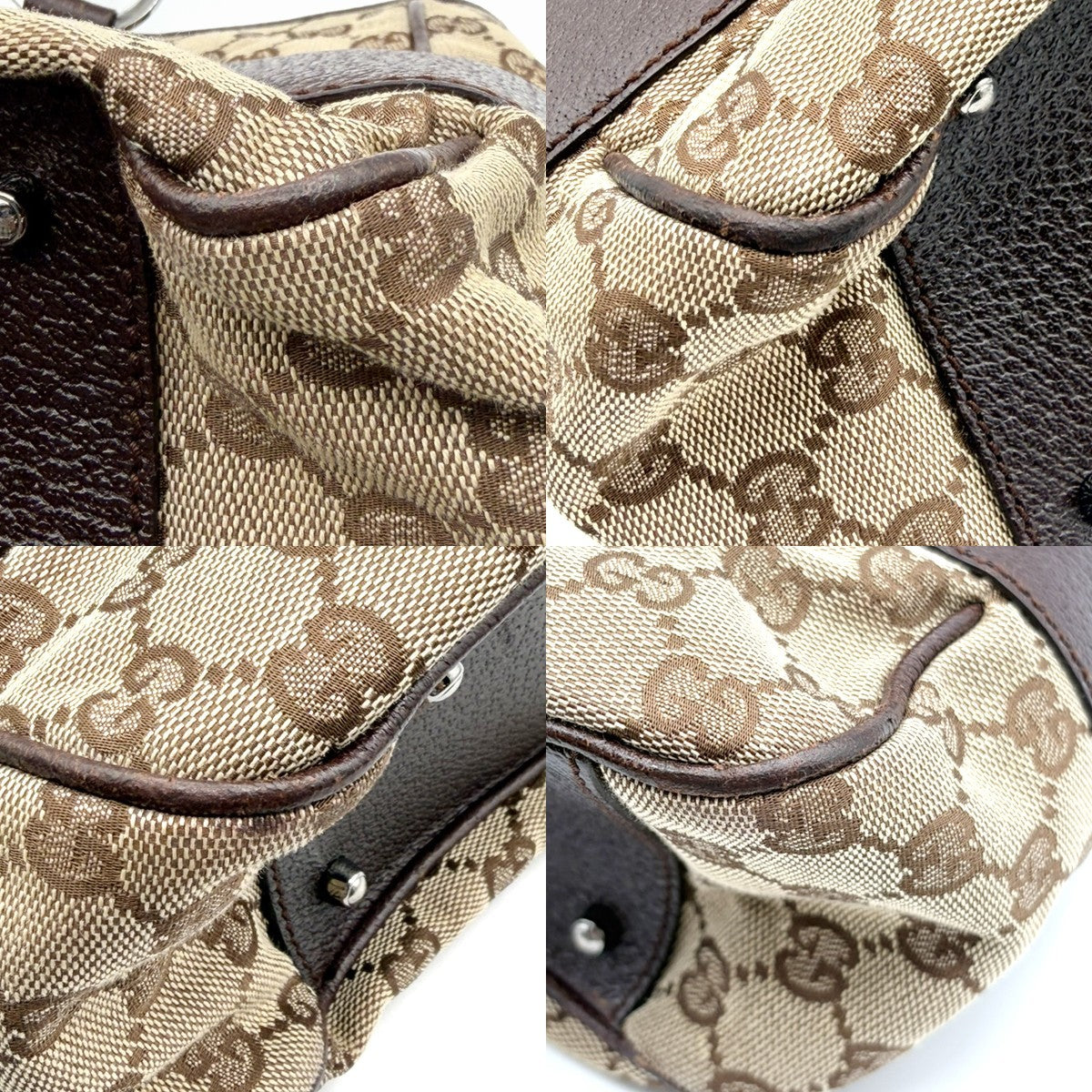 Gucci Vintage Ring Tote Gg Canvas With Leather Brown Canvas Tote Bag Bag (Pre-Owned)