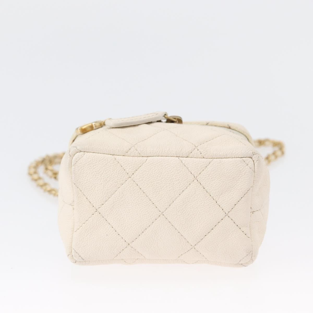 Chanel Top Handle Zip Around Vanity Case With Chain Quilted Caviar White Leather Handbag (Pre-Owned)
