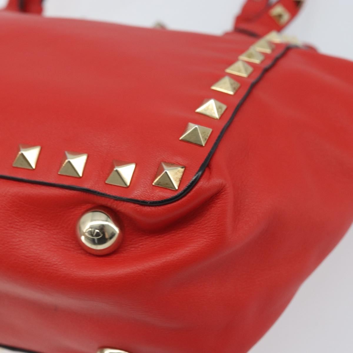 Valentino Garavani Rockstud Tote Soft Leather Red Leather Tote Bag Bag (Pre-Owned)