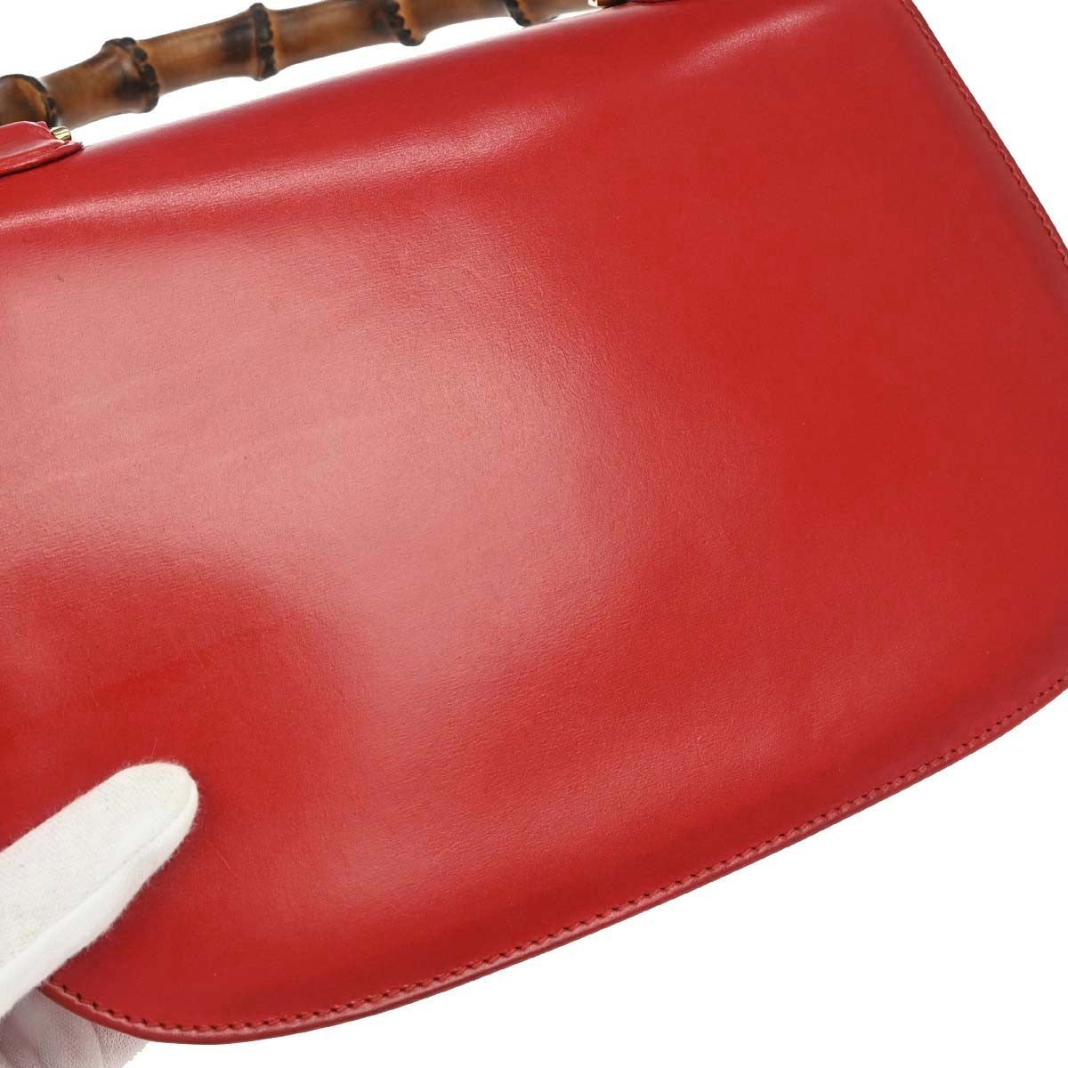 Gucci Vintage Convertible Bamboo Top Handle Leather Red Leather Handbag (Pre-Owned)