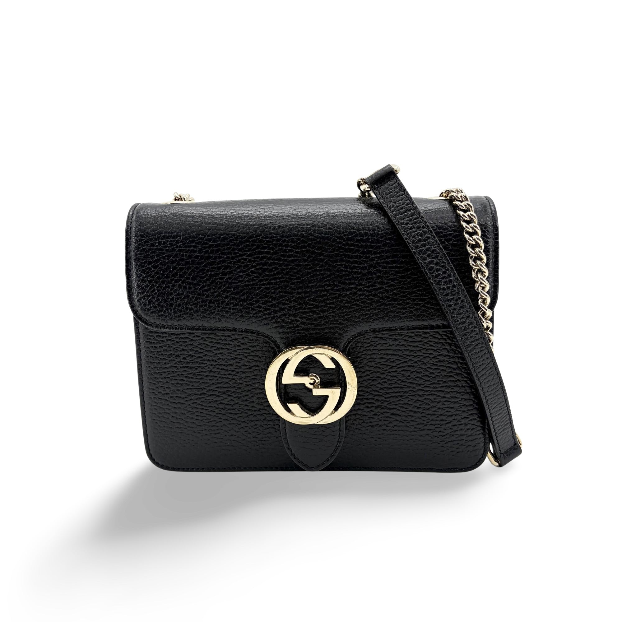 Gucci Interlocking Leather Black Leather Shoulder Bag Bag (Pre-Owned)