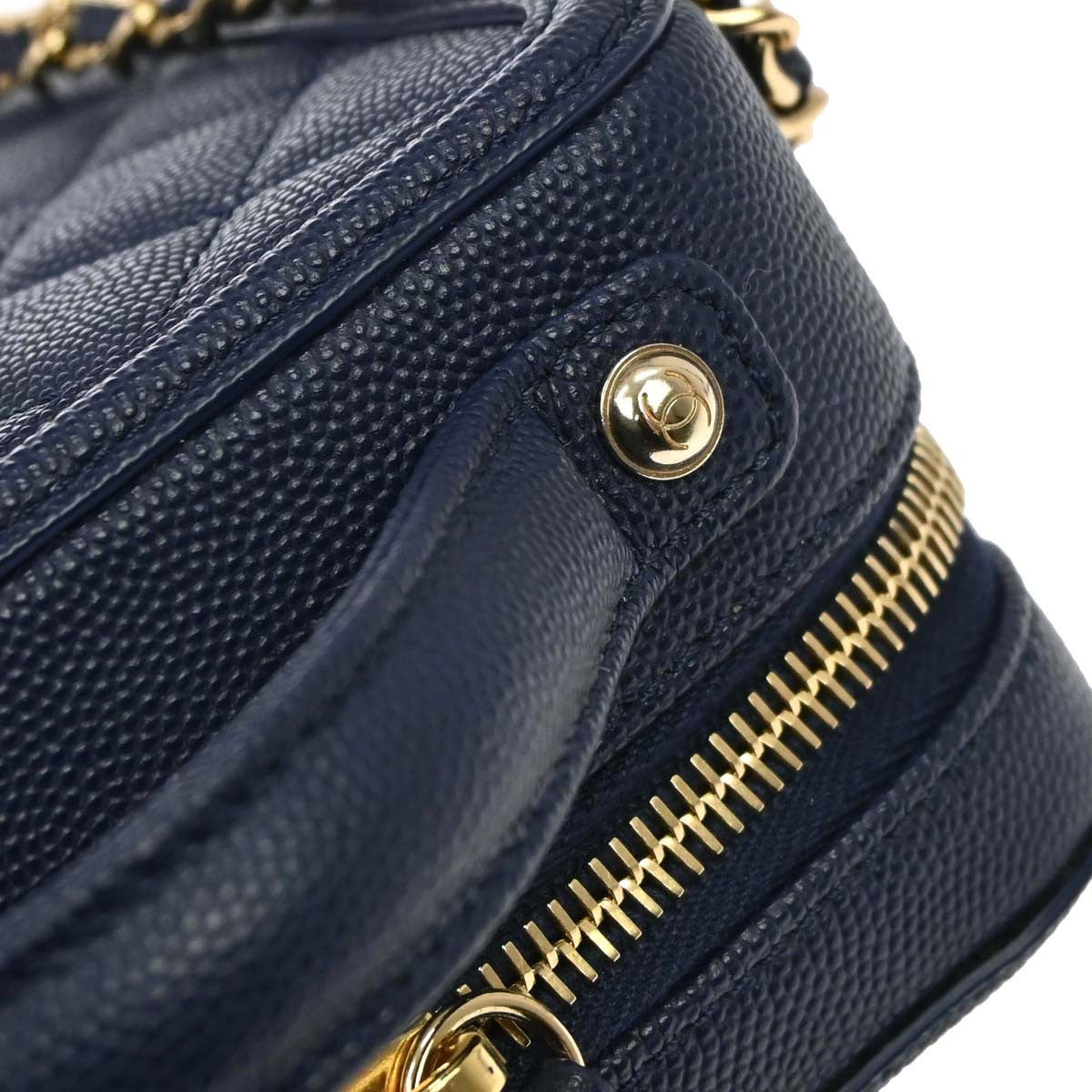 Chanel Filigree Vanity Case Quilted Caviar Navy Calfskin Clutche & Pouche Bag (Pre-Owned)