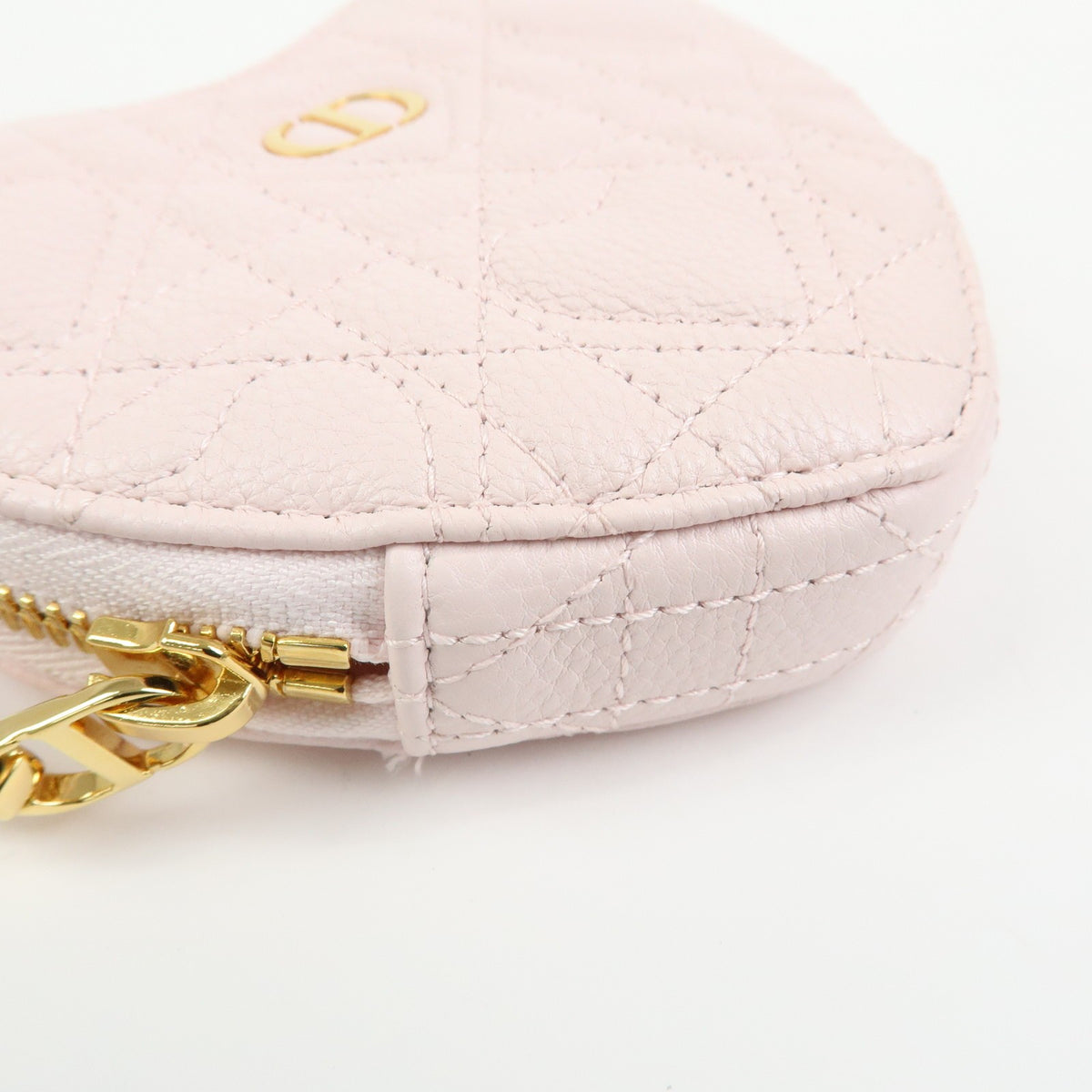 Christian Dior Dioramour Caro Heart Pouch With Chain Cannage Quilt Calfskin Pink Leather Clutche & Pouche Bag (Pre-Owned)