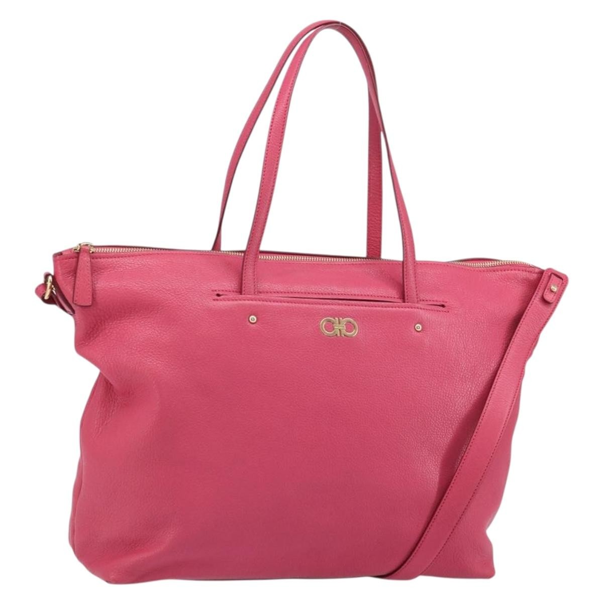 Salvatore Ferragamo Gancini Tote Leather Pink Leather Tote Bag Bag (Pre-Owned)