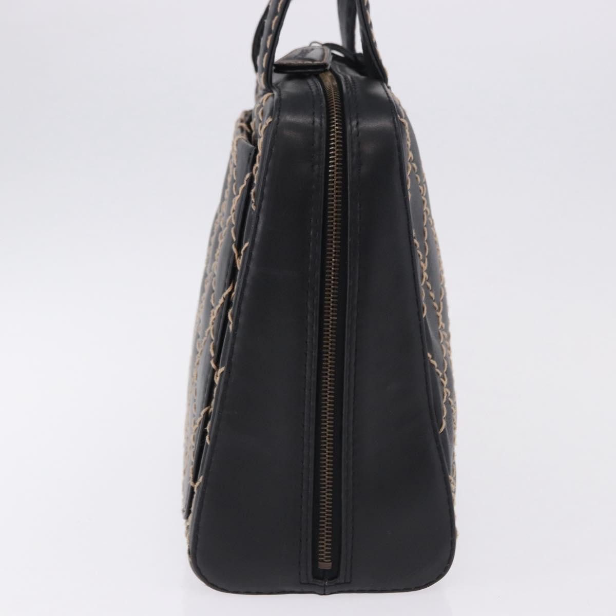Chanel Surpique Zip Around Satchel Quilted Leather Black Leather Handbag (Pre-Owned)