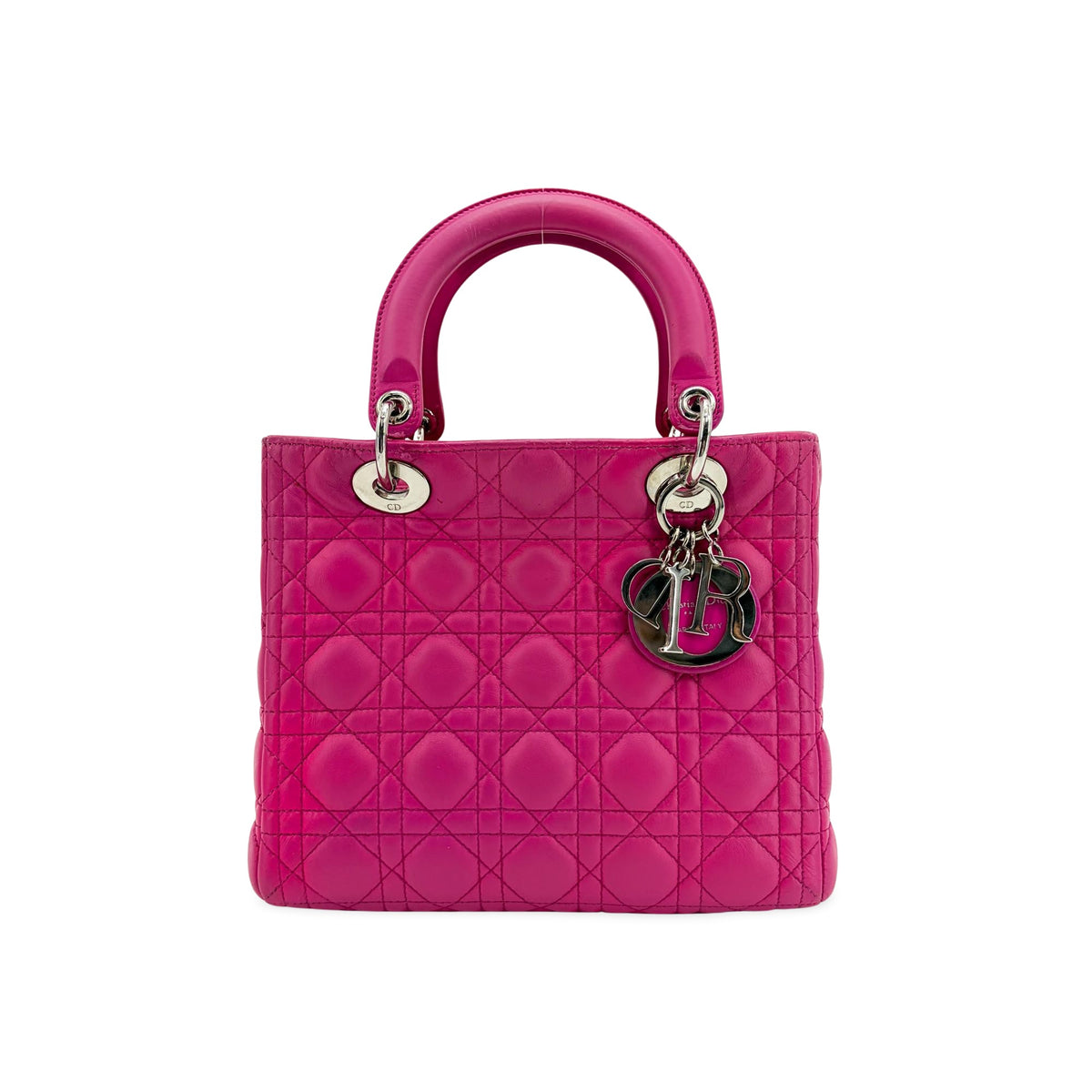Christian Dior Lady Dior Bag Cannage Quilt Lambskin Pink Leather Handbag (Pre-Owned)