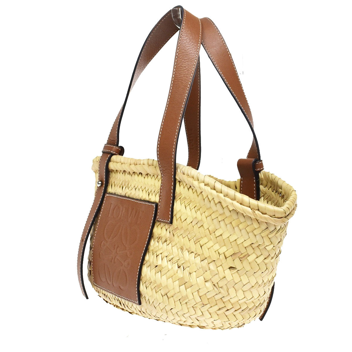Loewe Basket Woven Raffia With Applique Beige Wicker Tote Bag Bag (Pre-Owned)