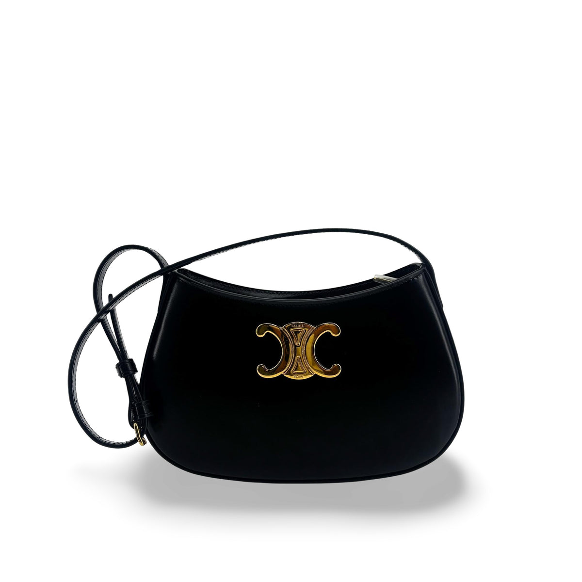 Celine Triomphe Tilly Smooth Calfskin Black Leather Handbag (Pre-Owned)