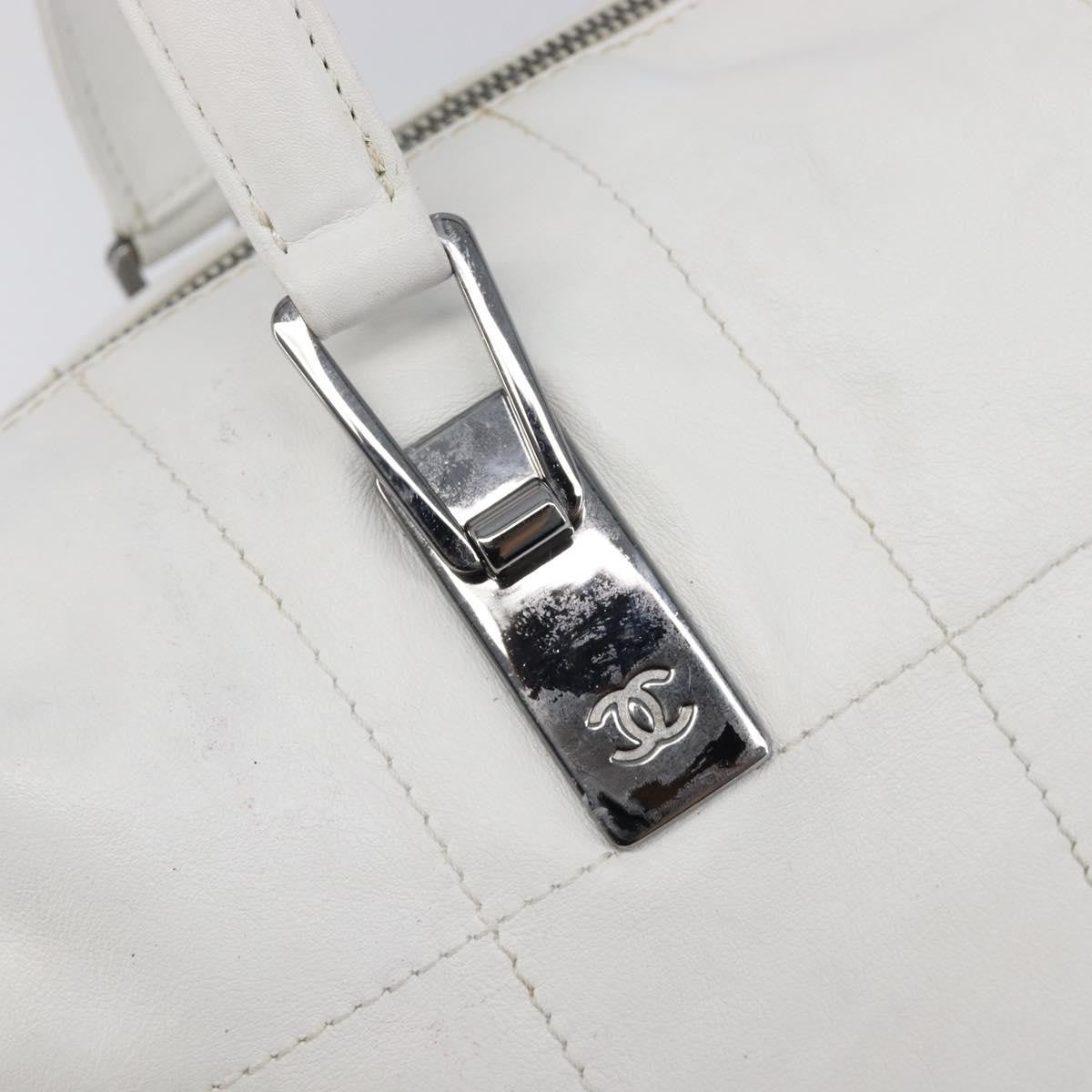 Chanel Square Stitch Cc Boston Quilted Leather White Leather Handbag (Pre-Owned)