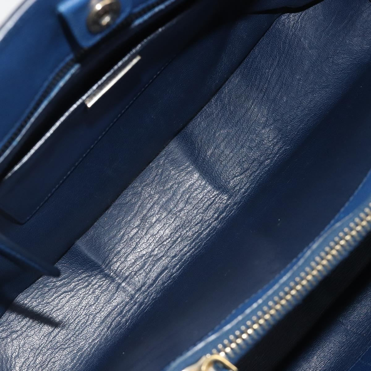 Prada Cuir Promenade Front Zip Tote Leather Blue Leather Handbag (Pre-Owned)