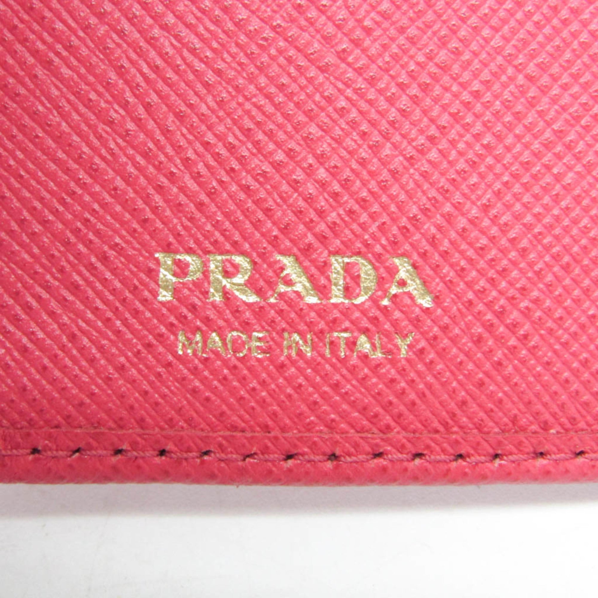 Prada Tab Bifold Saffiano Leather Pink Leather Wallets Accessory (Pre-Owned)