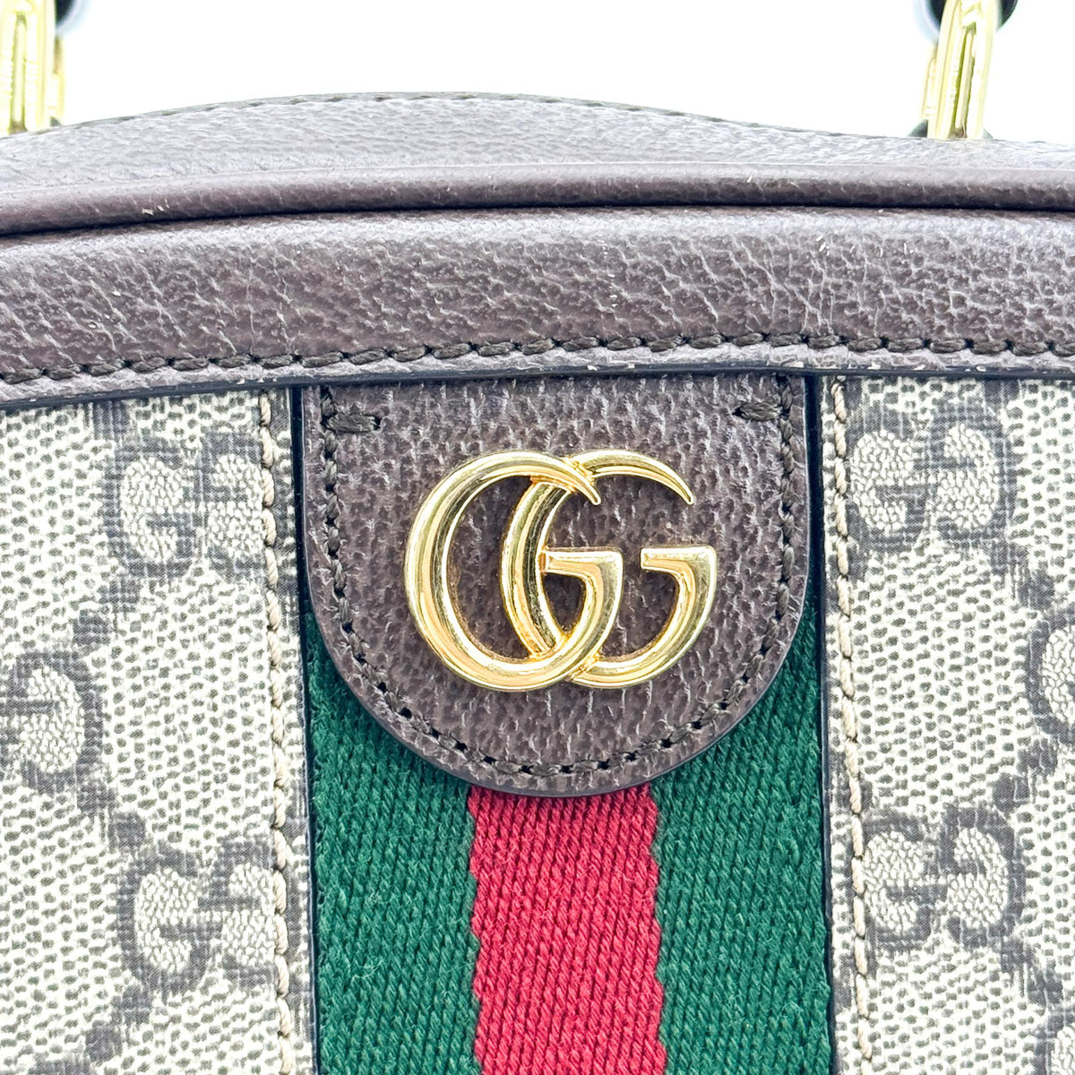 Gucci Ophidia Zip Around Top Handle Gg Coated Canvas With Leather Brown Canvas Handbag (Pre-Owned)
