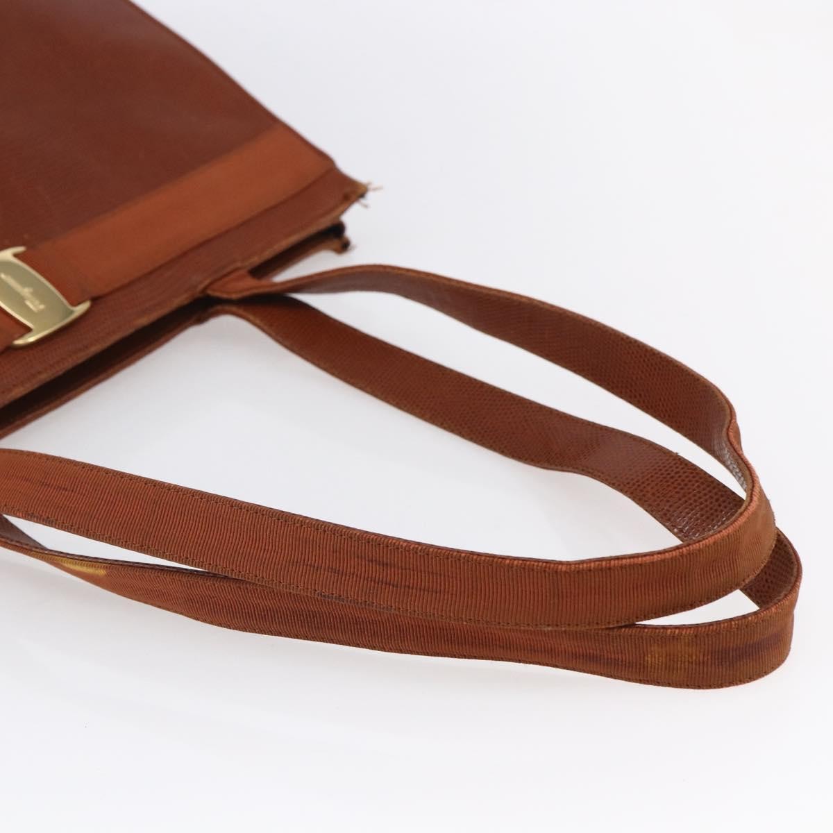 Salvatore Ferragamo Vintage Vara Bow Tote Lizard Embossed Leather Brown Leather Tote Bag Bag (Pre-Owned)