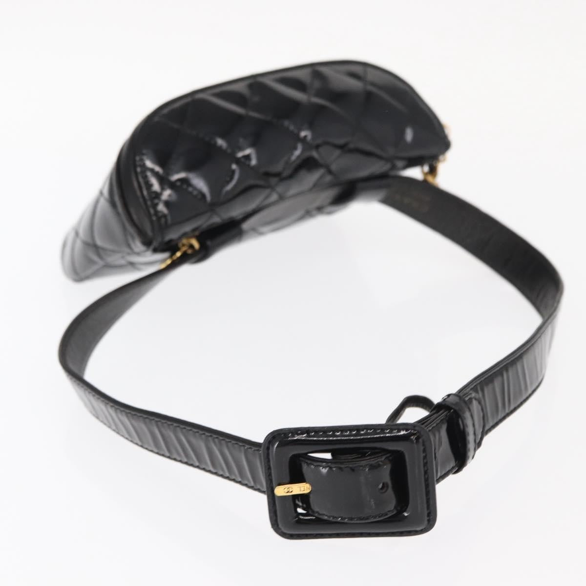 Chanel Vintage Zip Belt Quilted Lambskin Black Patent_Leather Clutche & Pouche Bag (Pre-Owned)