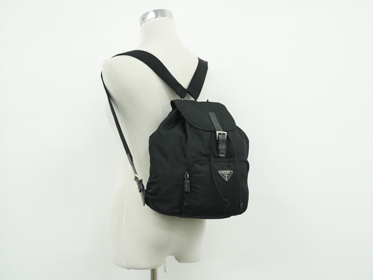 Prada Front Pocket Buckle Nylon Black Nylon Backpack Bag (Pre-Owned)