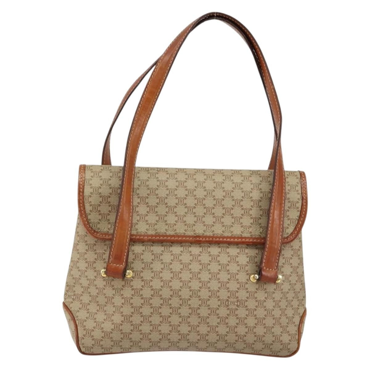 Celine Vintage Macadam Canvas And Leather Beige Canvas Handbag (Pre-Owned)
