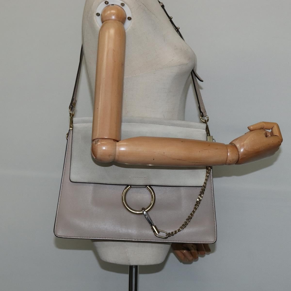 Chloe Faye Leather And Suede Gray Leather Shoulder Bag Bag (Pre-Owned)