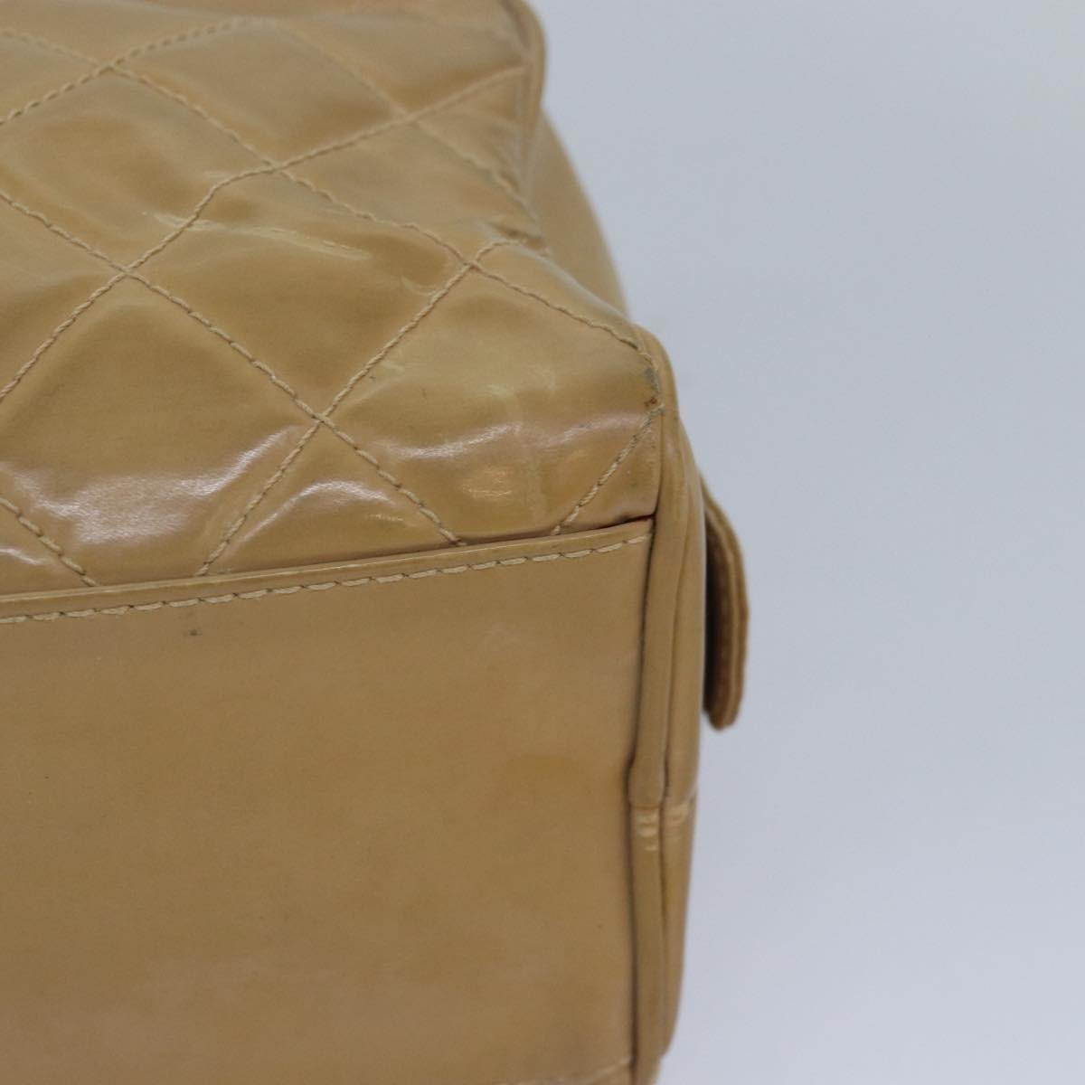 Chanel Square Stitch Toiletry Lambskin Beige Leather Clutche & Pouche Bag (Pre-Owned)