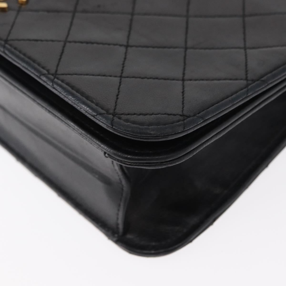 Chanel Vintage Full Flap Quilted Lambskin Black Leather Shoulder Bag Bag (Pre-Owned)