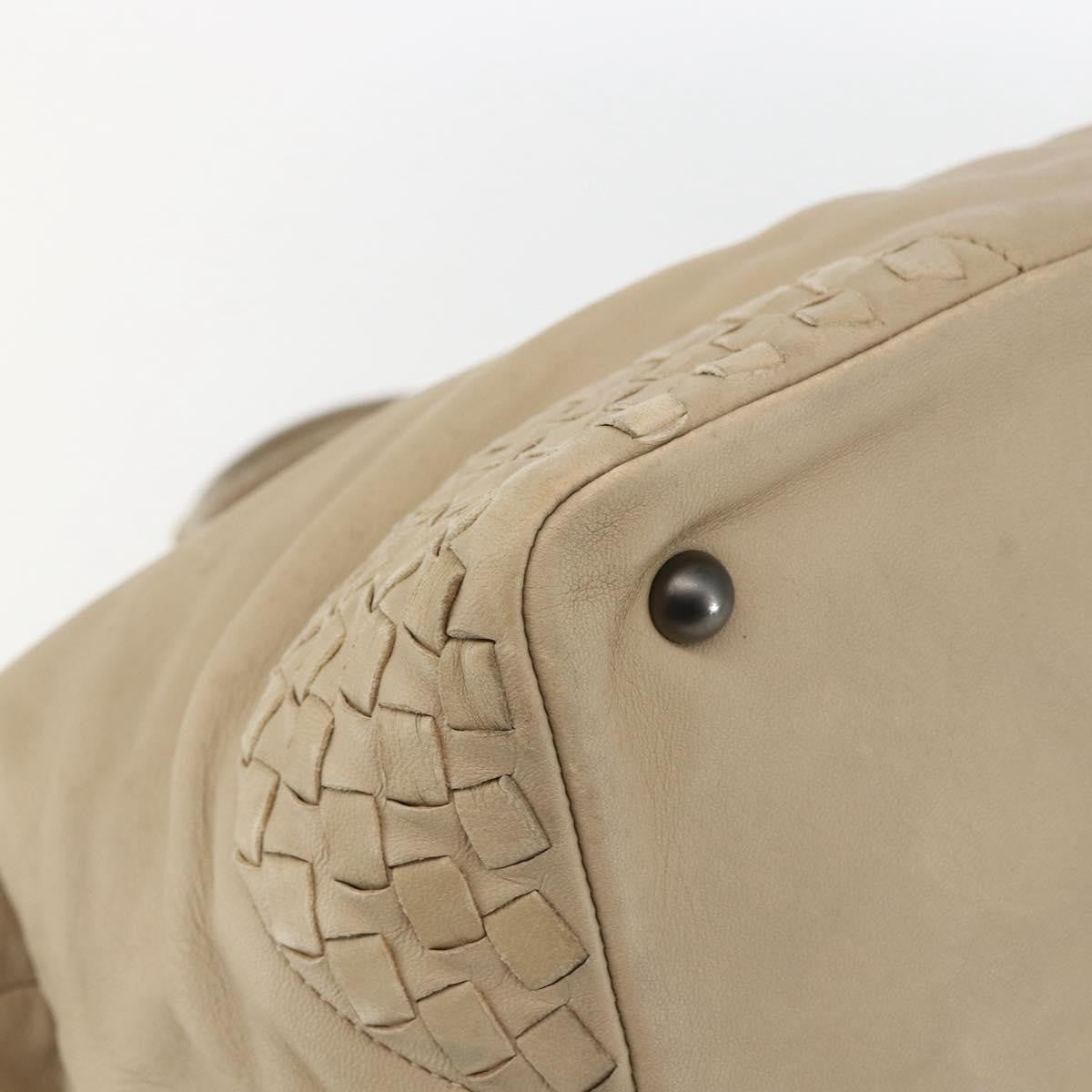 Bottega Veneta Zip Top Leather With Intrecciato Detail Beige Leather Tote Bag Bag (Pre-Owned)