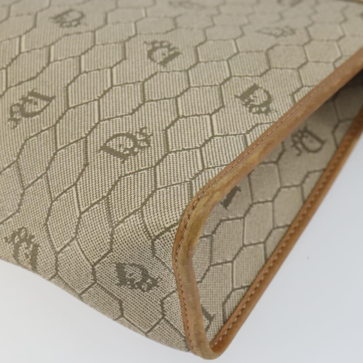 Christian Dior Vintage Honeycomb Zip Canvas And Leather Beige Canvas Clutche & Pouche Bag (Pre-Owned)