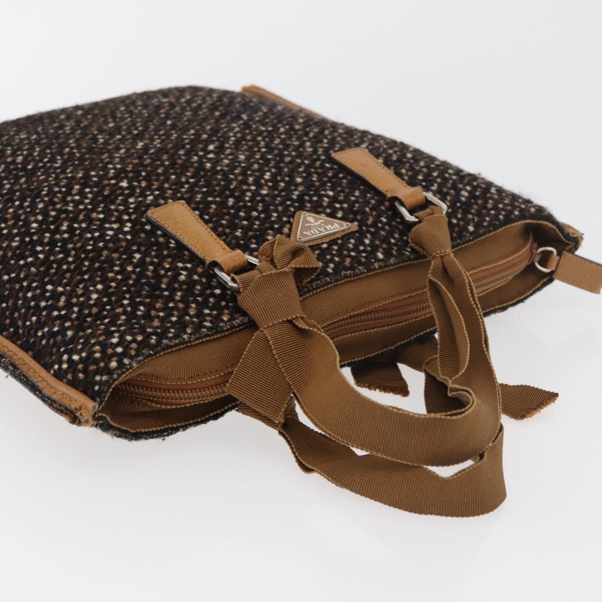 Prada Convertible Open Tweed Brown Canvas Tote Bag Bag (Pre-Owned)