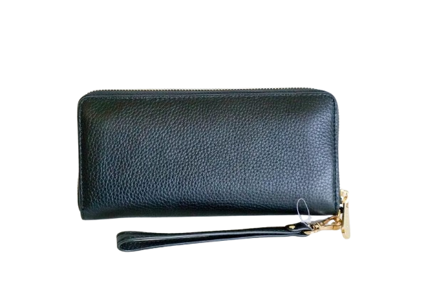 Michael Kors Jet Set Travel Pebble Leather Continental Long Wallet Wristlet[Black/SV]