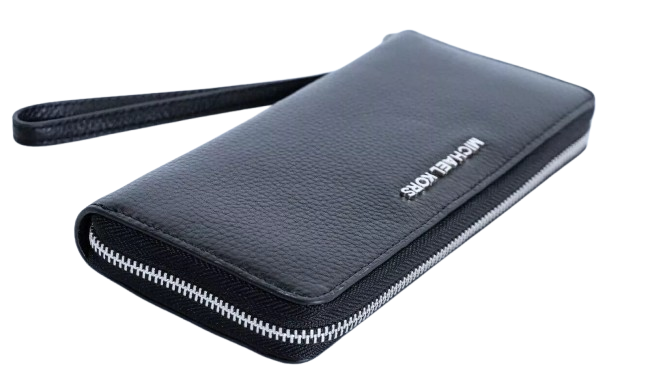 Michael Kors Jet Set Travel Pebble Leather Continental Long Wallet Wristlet[Black/SV]