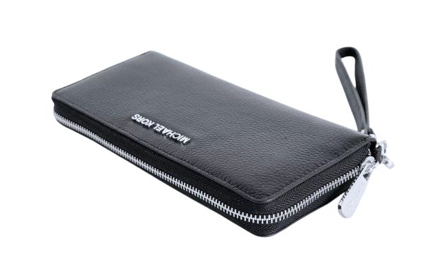 Michael Kors Jet Set Travel Pebble Leather Continental Long Wallet Wristlet[Black/SV]