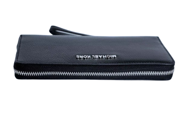 Michael Kors Jet Set Travel Pebble Leather Continental Long Wallet Wristlet[Black/SV]