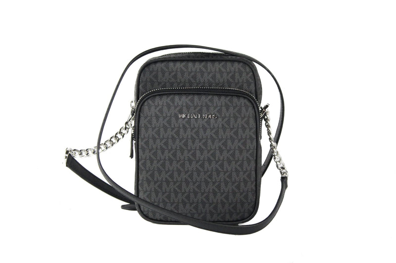 Michael Kors Jet Set Travel Medium Phone Crossbody Leather Black Silver 