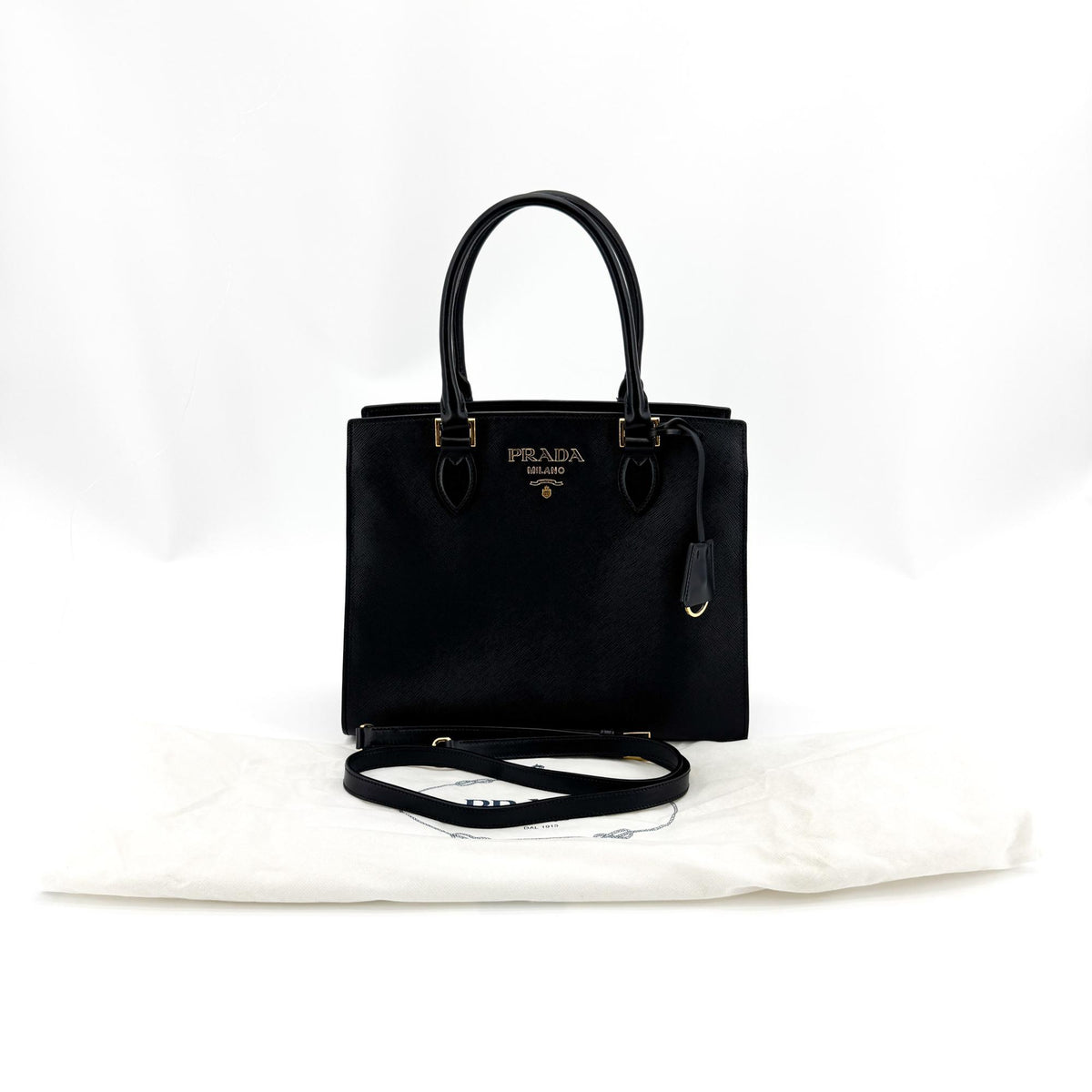 Prada Saffiano Tote Leather Black Leather Tote Bag Bag (Pre-Owned)