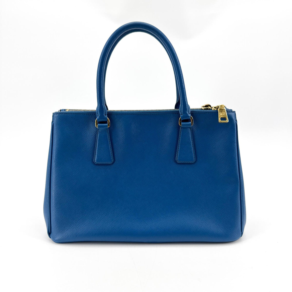 Prada Double Zip Lux Saffiano Leather Blue Leather Tote Bag Bag (Pre-Owned)
