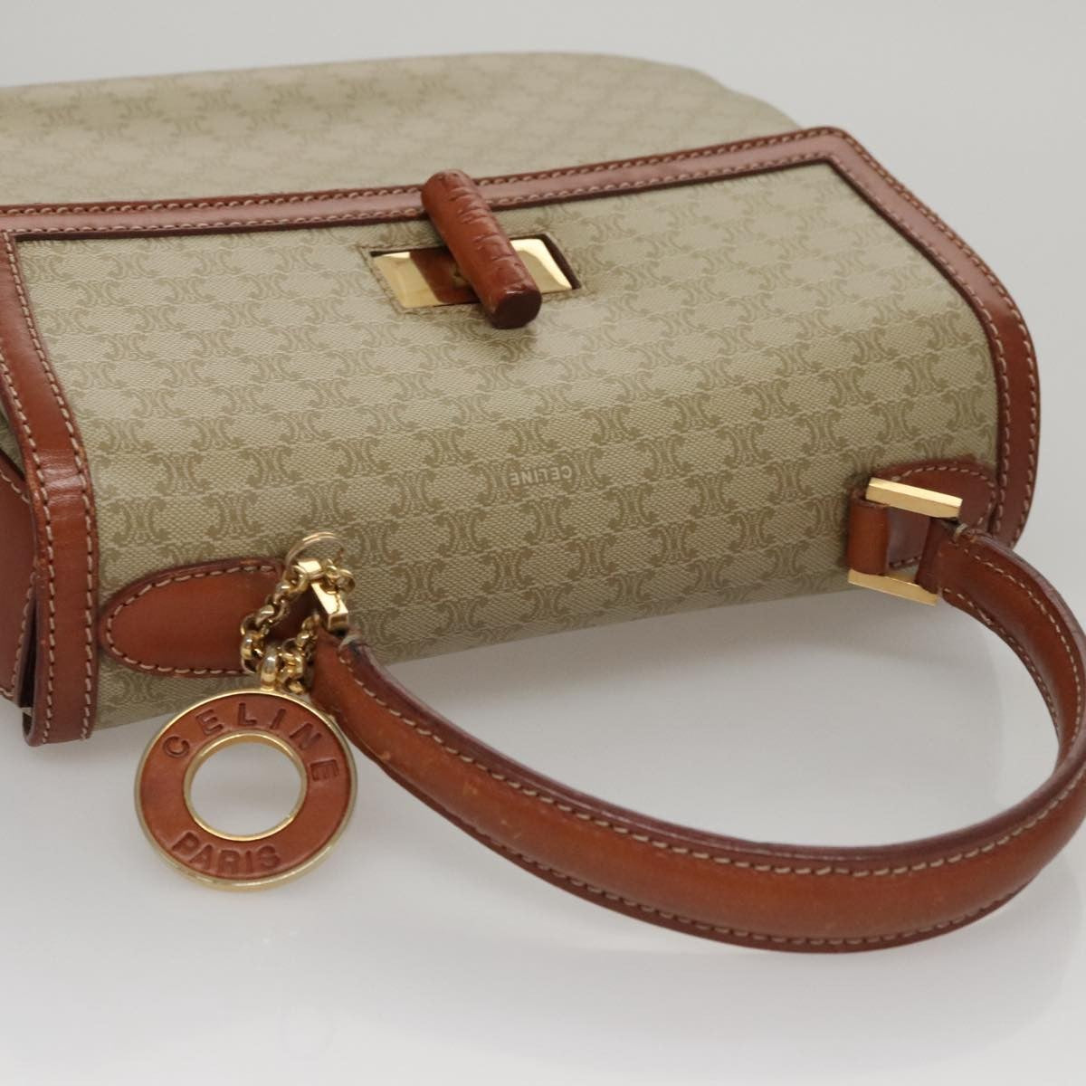 Celine Vintage Convertible Top Handle Macadam Coated Canvas Beige Canvas Handbag (Pre-Owned)