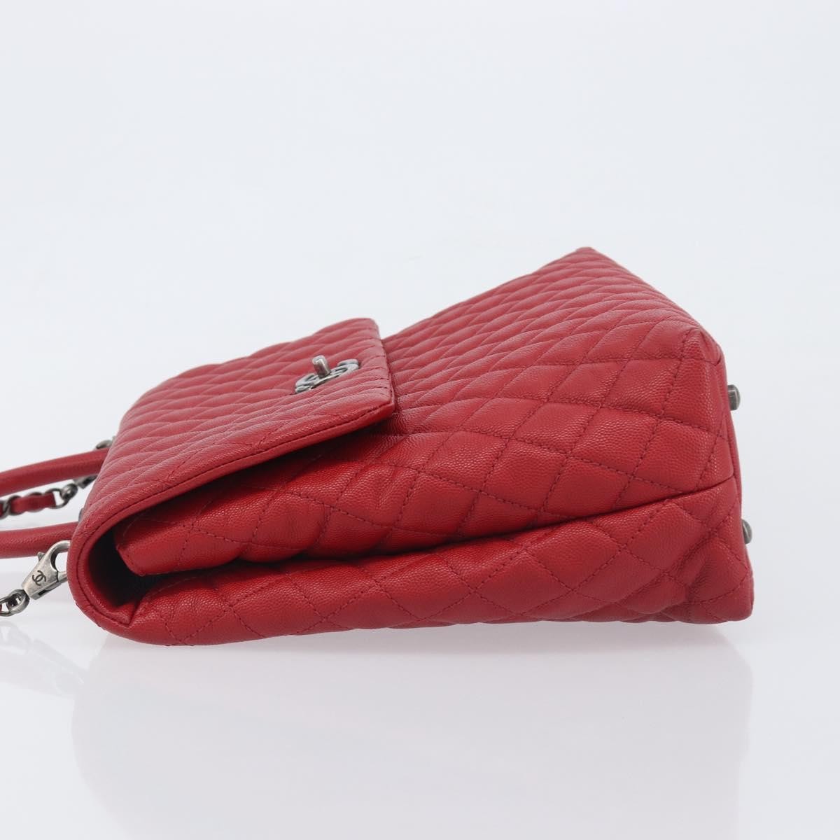 Chanel Coco Top Handle Quilted Caviar Red Leather Handbag (Pre-Owned)