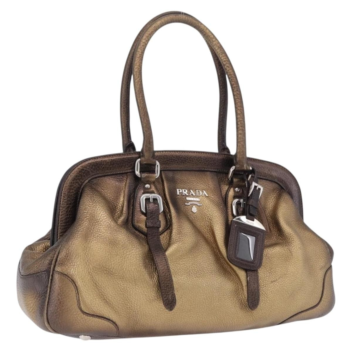 Prada Belted Frame Satchel Metallic Leather Gold Leather Handbag (Pre-Owned)